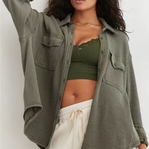 Aerie Brown Waffle Knit Jacket